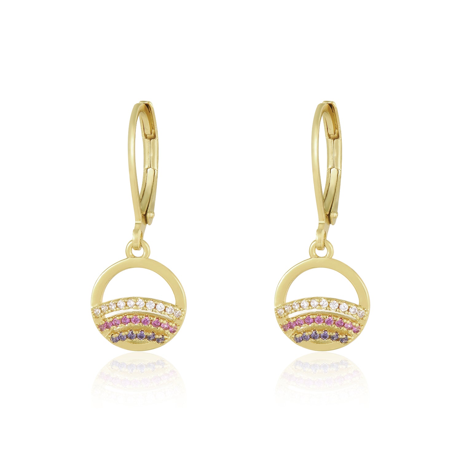 Gold Plated Surgical Steel CZ Rainbow in Circle Earrings - HK Jewels