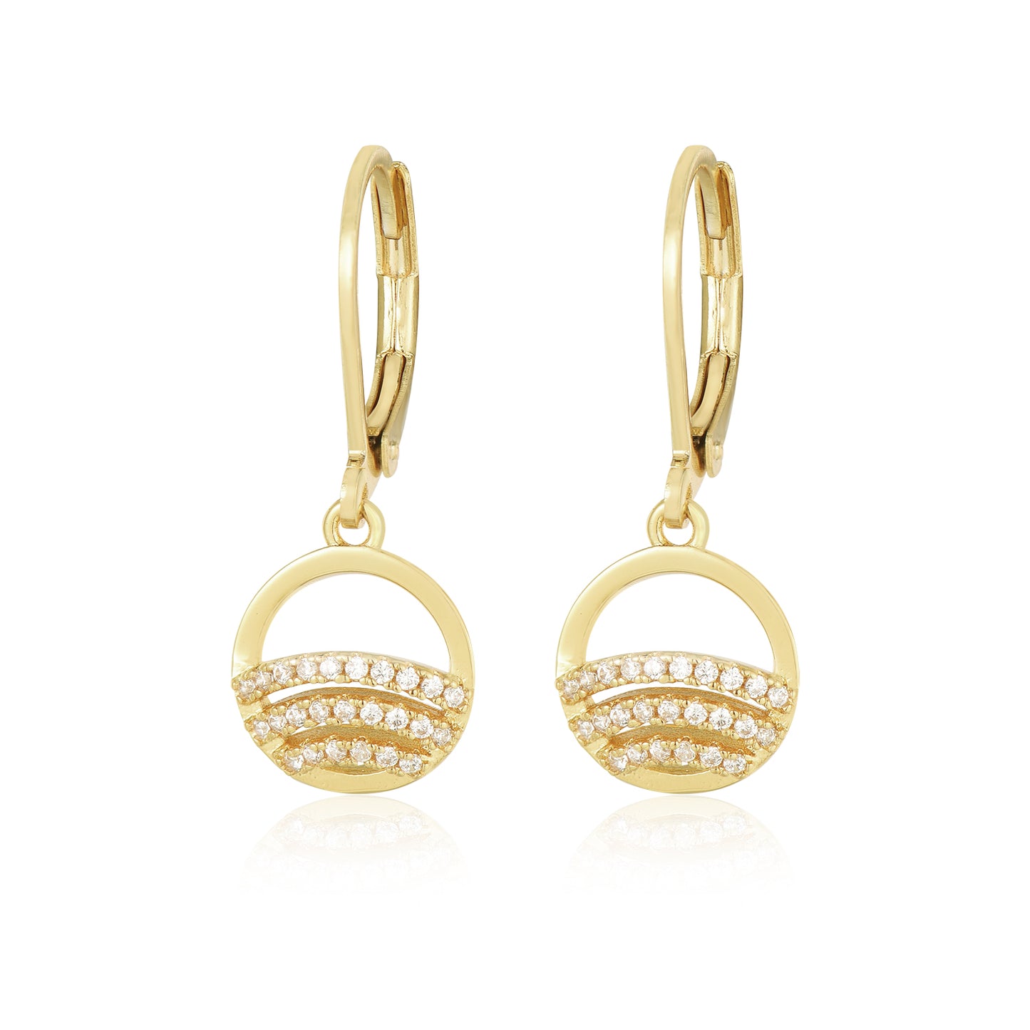 Gold Plated Surgical Steel CZ Rainbow in Circle Earrings - HK Jewels