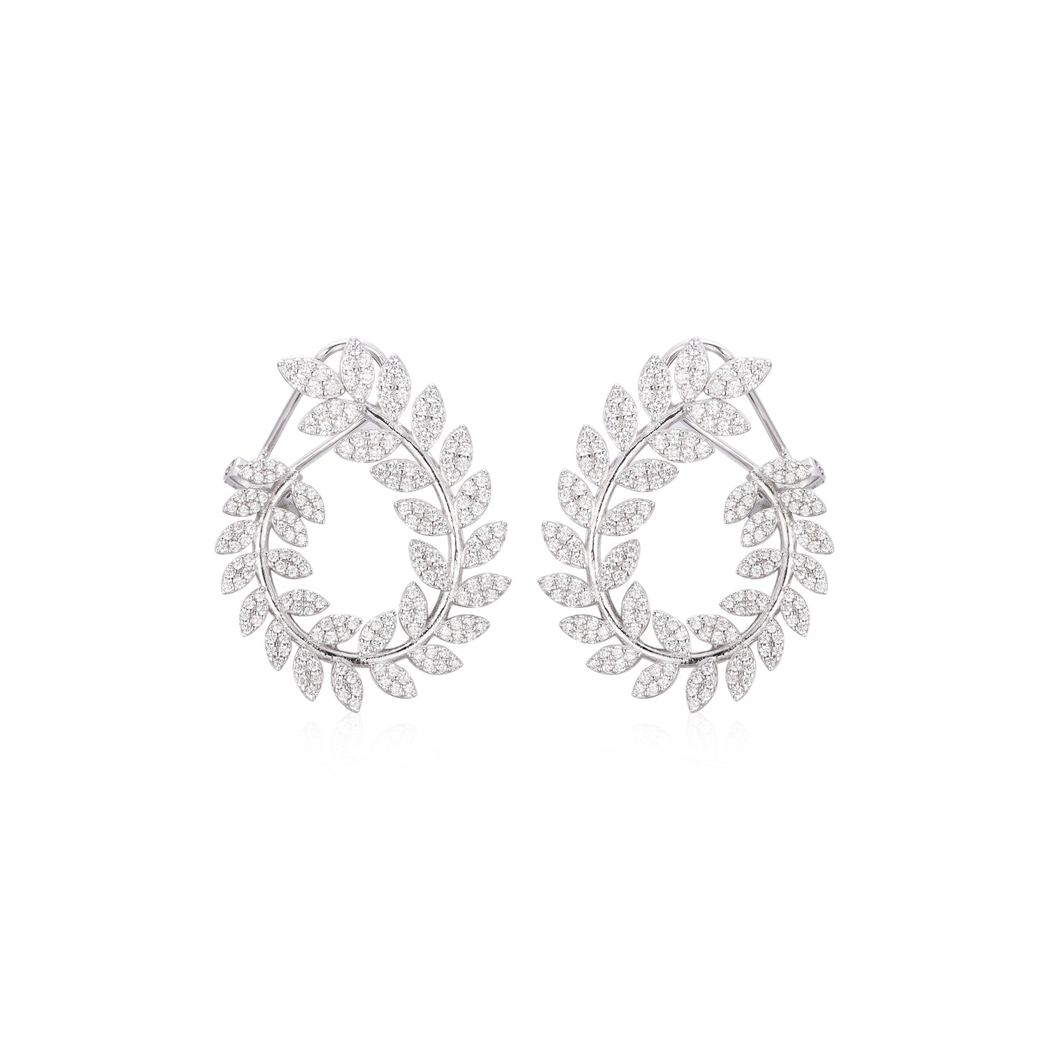 Sterling Silver Olive Wreath CZ Earring - HK Jewels