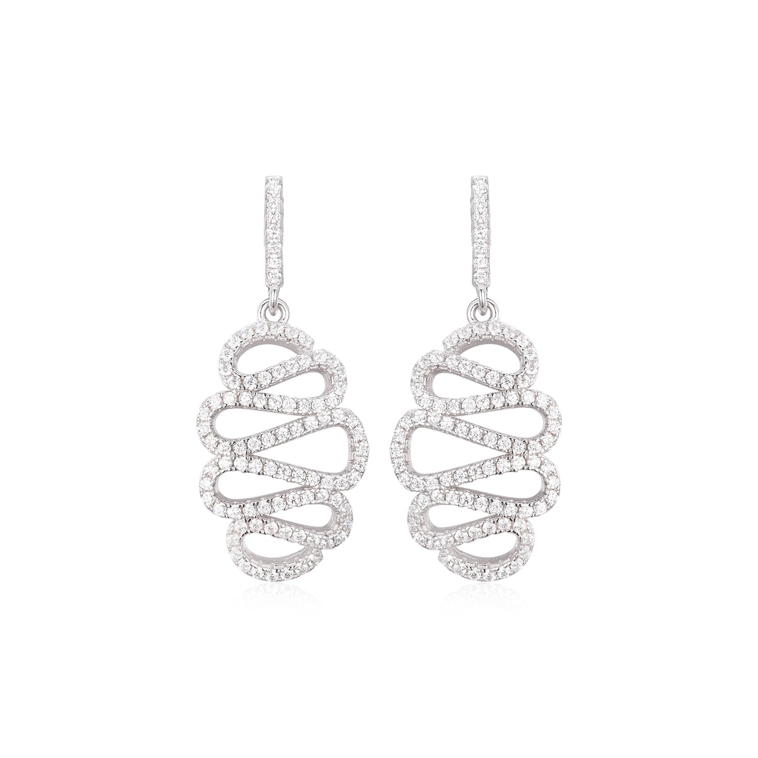 Sterling Silver Squiggle CZ Earring - HK Jewels