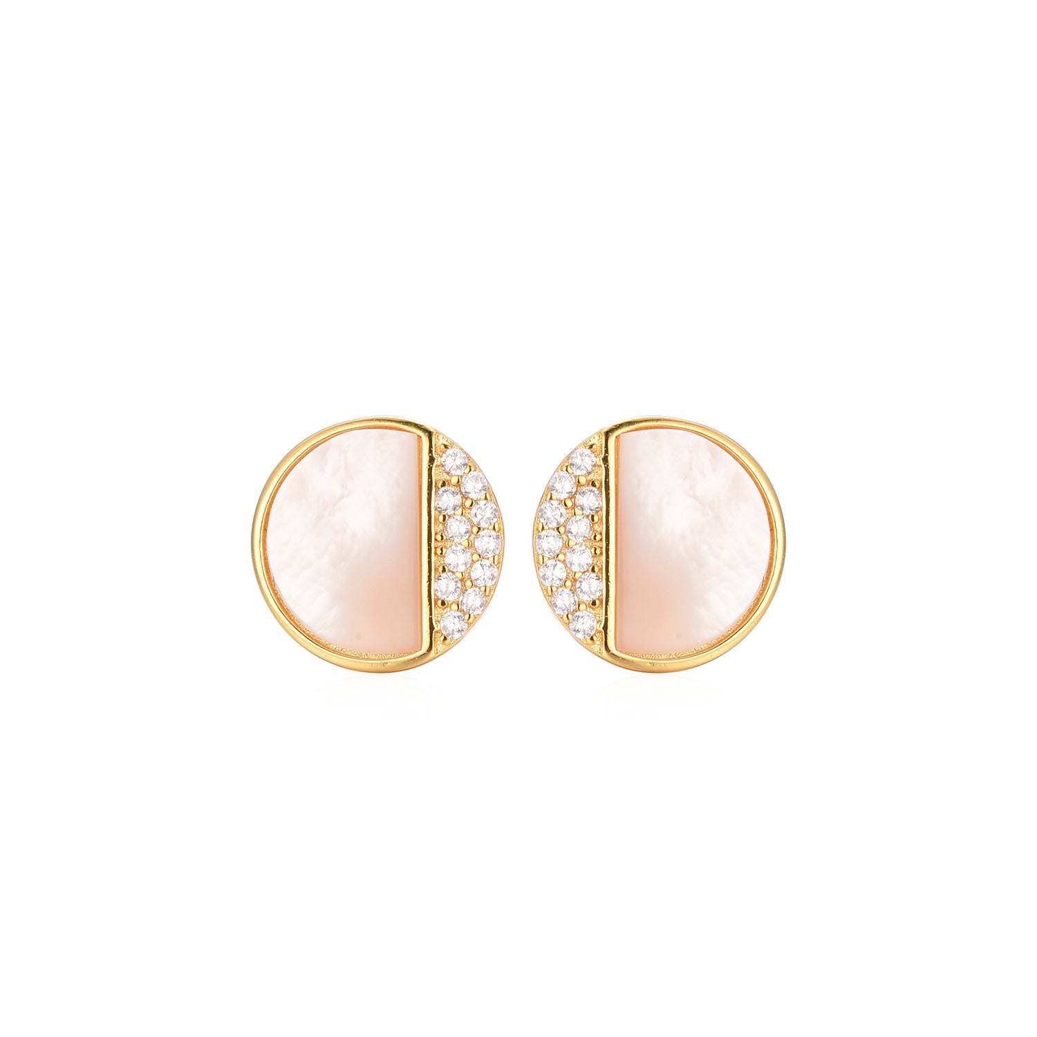 Gold Plated Surgical Steel ¾ Mother of Pearl and CZ Circle Earrings - HK Jewels