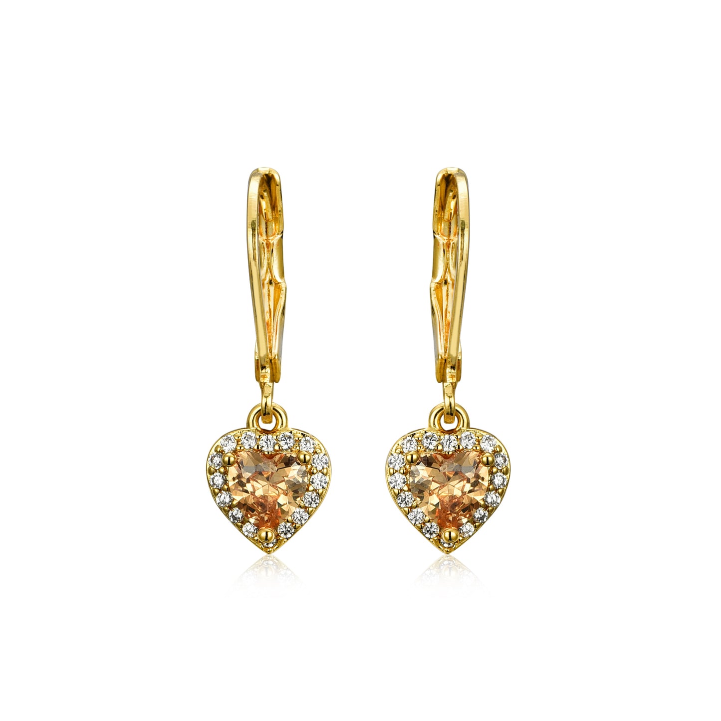 Gold Plated Surgical Steel CZ Border Heart Shape Earrings (8mm)