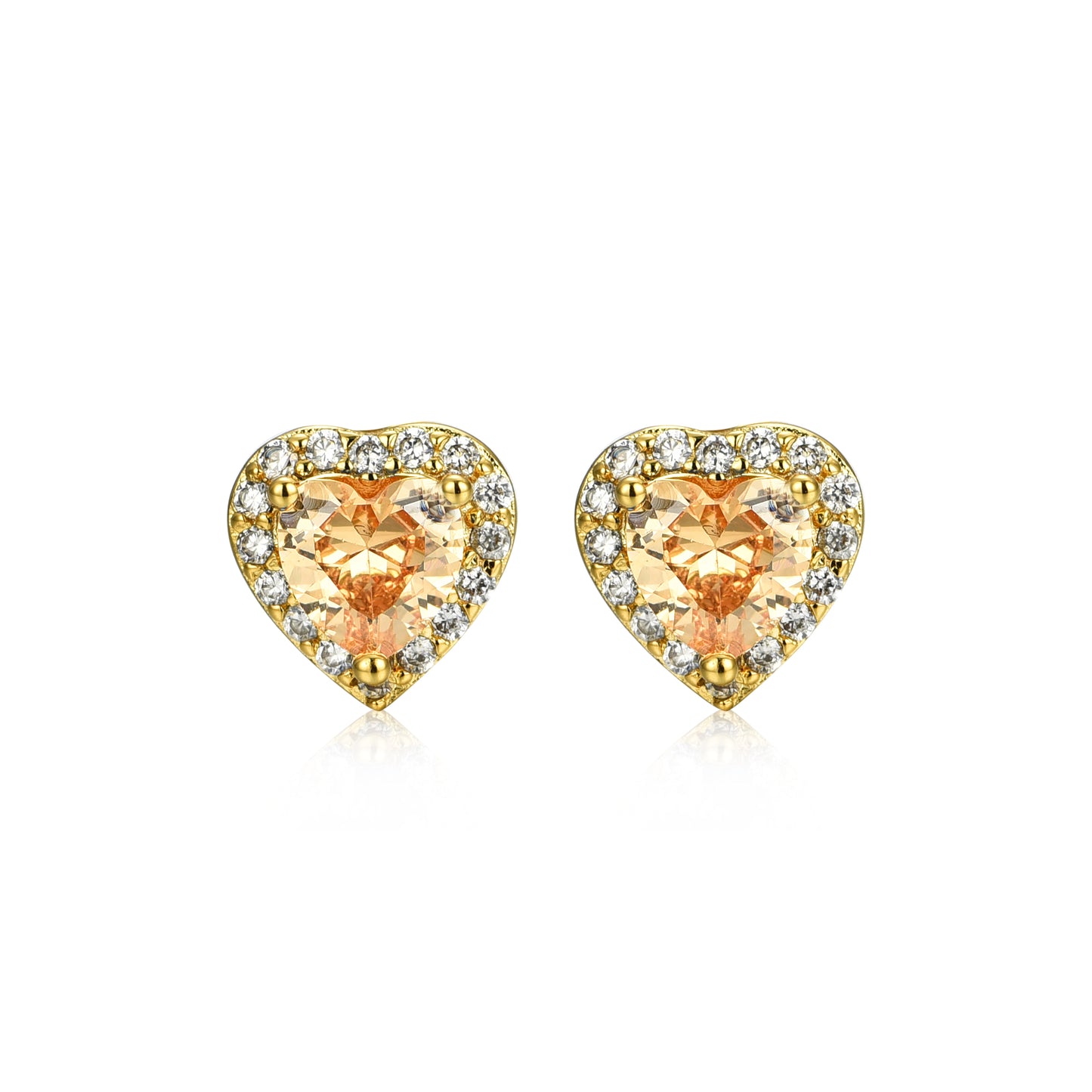 Gold Plated Surgical Steel CZ Border Heart Shape Earrings (8mm)