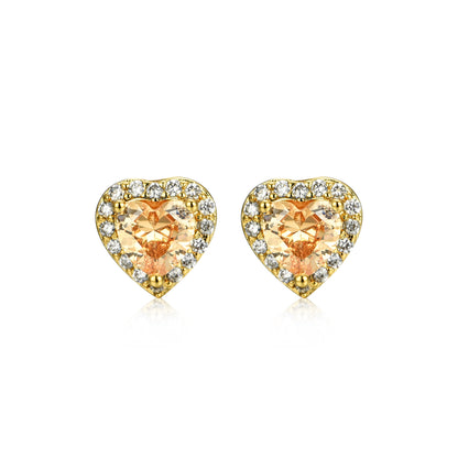 Gold Plated Surgical Steel CZ Border Heart Shape Earrings (8mm)