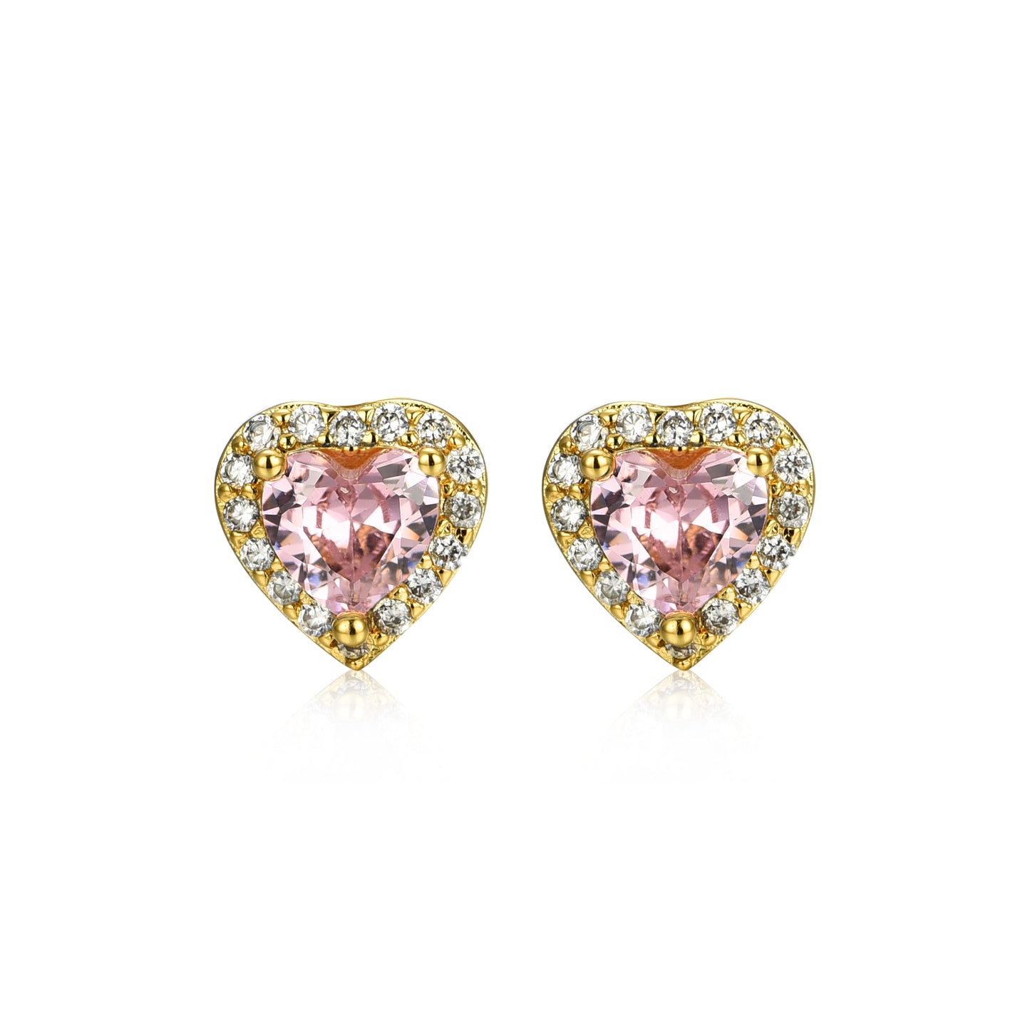 Gold Plated Surgical Steel CZ Border Heart Shape Earrings (8mm)