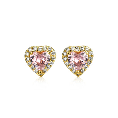 Gold Plated Surgical Steel CZ Border Heart Shape Earrings (8mm)