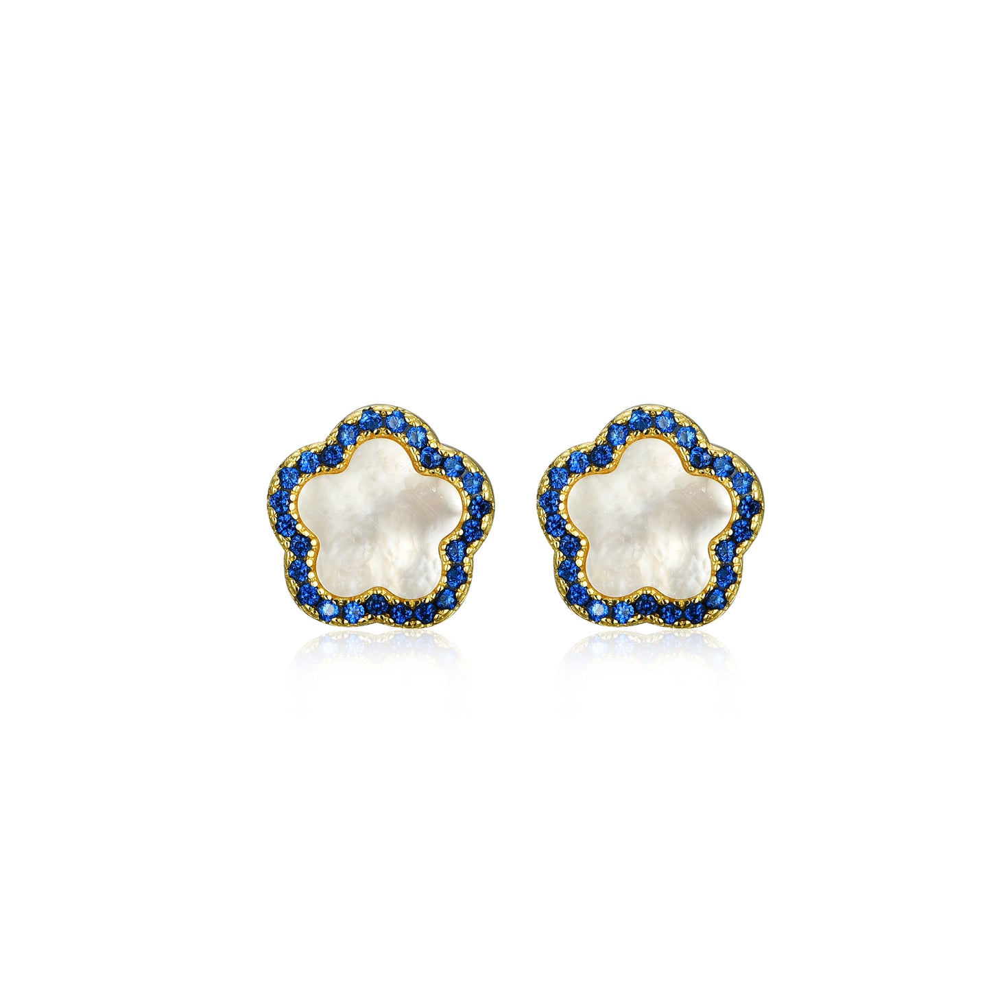 Surgical Steel Mother of Pearl CZ Outline Flower Stud Earring