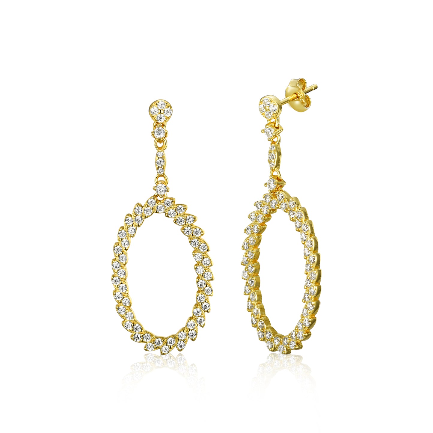 Gold Plated Sterling Silver Oval CZ Earrings