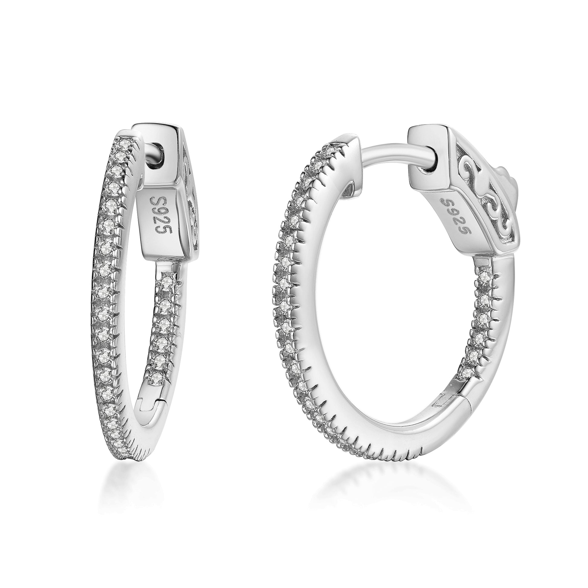 Sterling Silver 20mm Round CZ Hoop Earrings with 1mm CZs - HK Jewels