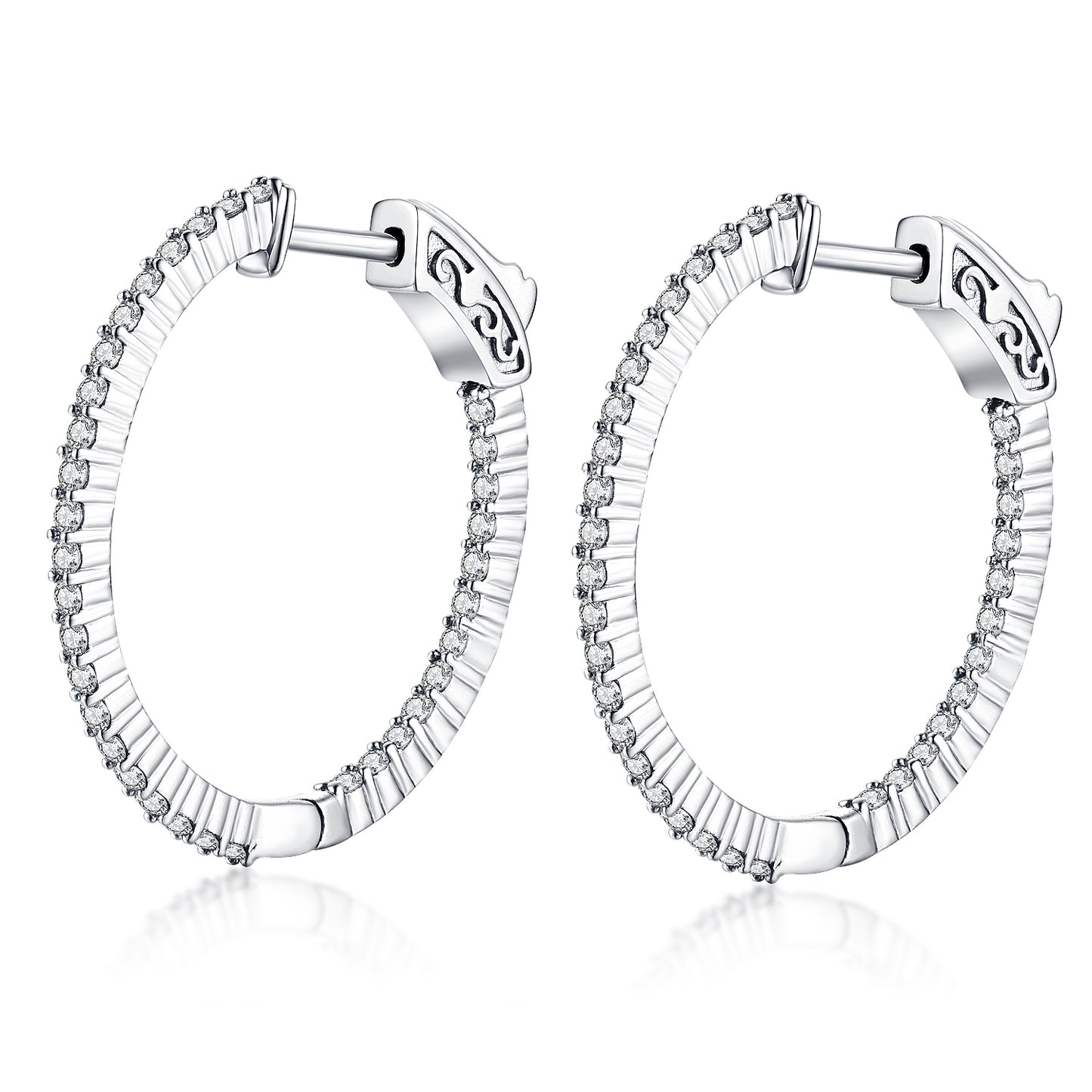 Sterling Silver 27.5x26MM Oval CZ Hoop Earrings with 1.5mm CZs - HK Jewels