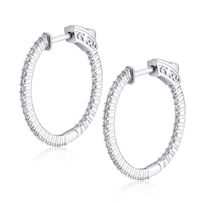 Sterling Silver 27.5x26MM Oval CZ Hoop Earrings with 1.5mm CZs - HK Jewels