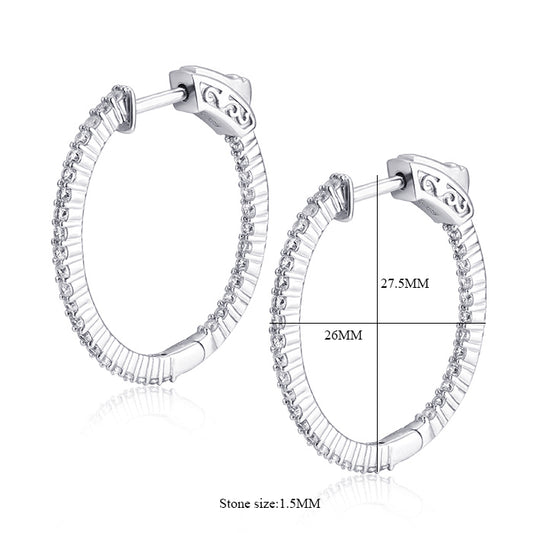 Sterling Silver 27.5x26MM Oval CZ Hoop Earrings with 1.5mm CZs - HK Jewels