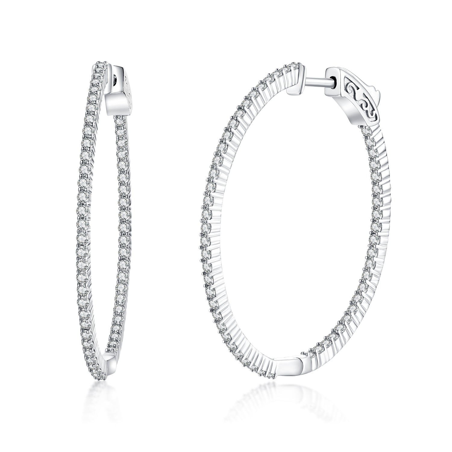 39MM Oval Hoop Earrings with 1.5mm CZs - HK Jewels