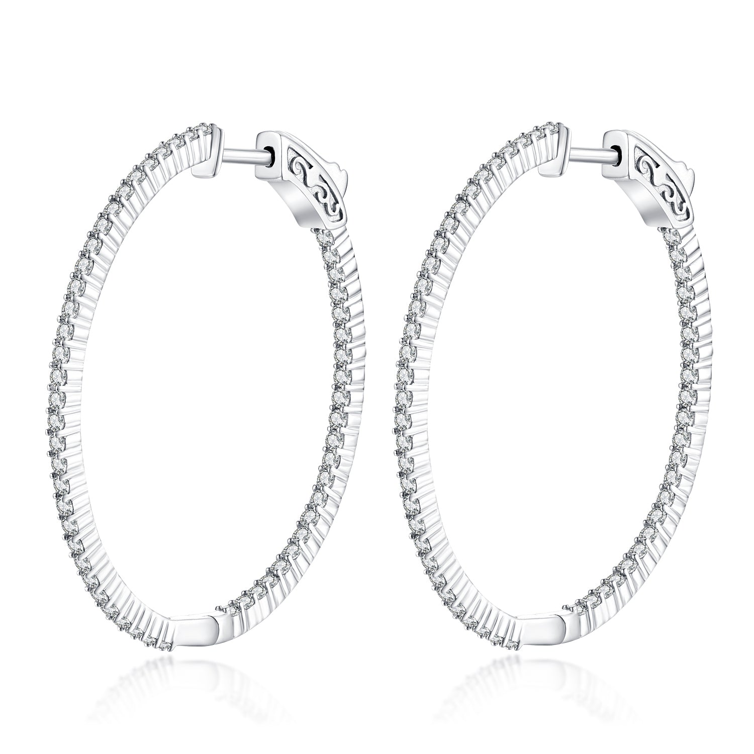 39MM Oval Hoop Earrings with 1.5mm CZs - HK Jewels