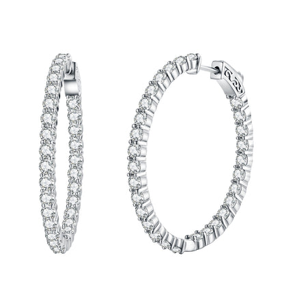 Sterling Silver 40x37MM Oval CZ Hoop Earrings with 3mm CZs - HK Jewels