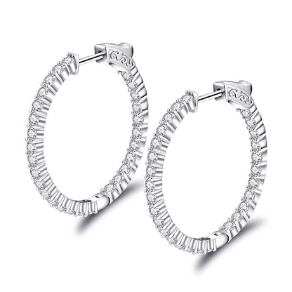 Sterling Silver 40x37MM Oval CZ Hoop Earrings with 3mm CZs - HK Jewels