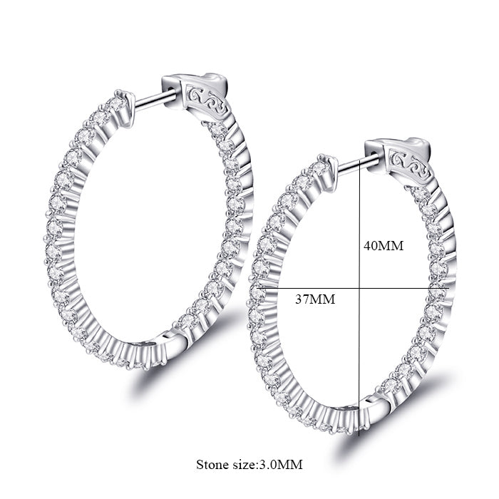 Sterling Silver 40x37MM Oval CZ Hoop Earrings with 3mm CZs - HK Jewels