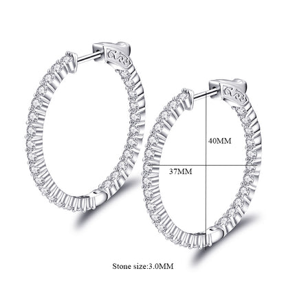 Sterling Silver 40x37MM Oval CZ Hoop Earrings with 3mm CZs - HK Jewels