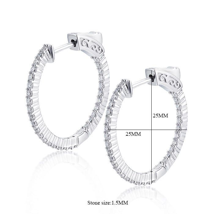 Sterling Silver 25mm Round CZ Hoop Earrings with 1.5mm CZs - HK Jewels