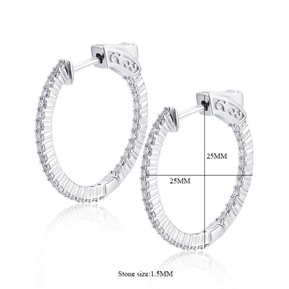 Sterling Silver 25mm Round CZ Hoop Earrings with 1.5mm CZs - HK Jewels