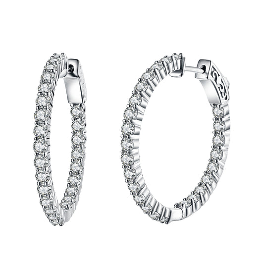 Sterling Silver 30mm Round CZ Hoop Earrings with 2.5mm CZs - HK Jewels
