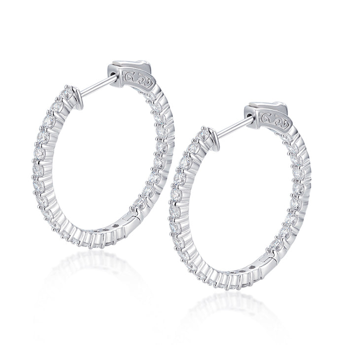 Sterling Silver 30mm Round CZ Hoop Earrings with 2.5mm CZs - HK Jewels