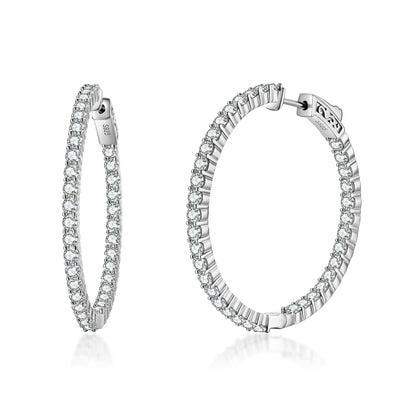 Sterling Silver 40mm Round CZ Hoop Earrings with 2.5mm CZs - HK Jewels