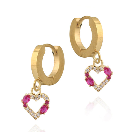 Surgical Steel Double Stone Outline CZ Heart Earring - HK Jewels