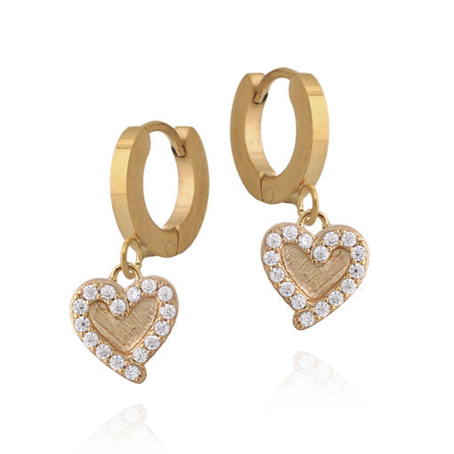 Outline Brushed Gold Heart Earring MicroPavé - HK Jewels