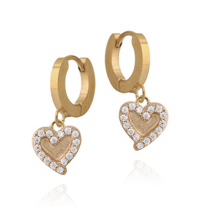 Outline Brushed Gold Heart Earring MicroPavé - HK Jewels