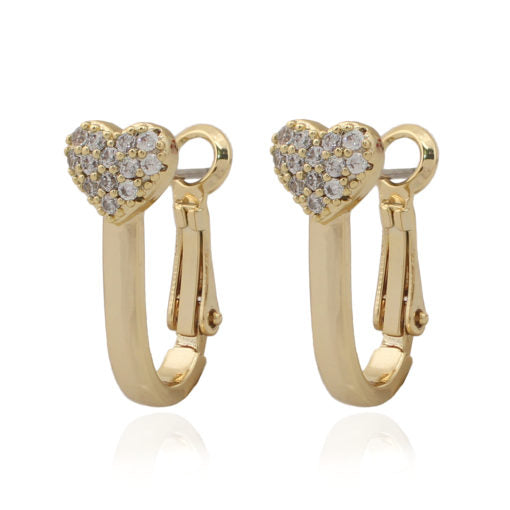CZ Heart On Gold Huggie Earring - HK Jewels