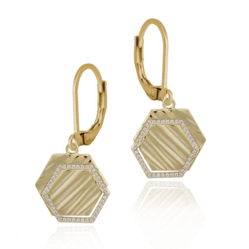 Textured Hexagon CZ Earring - HK Jewels