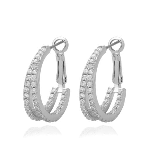 Surgical Steel Double Hoop Huggie CZ Earring - HK Jewels