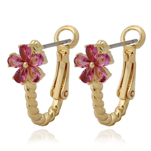 Surgical Steel Single Flower Twisted Huggie Earring - HK Jewels