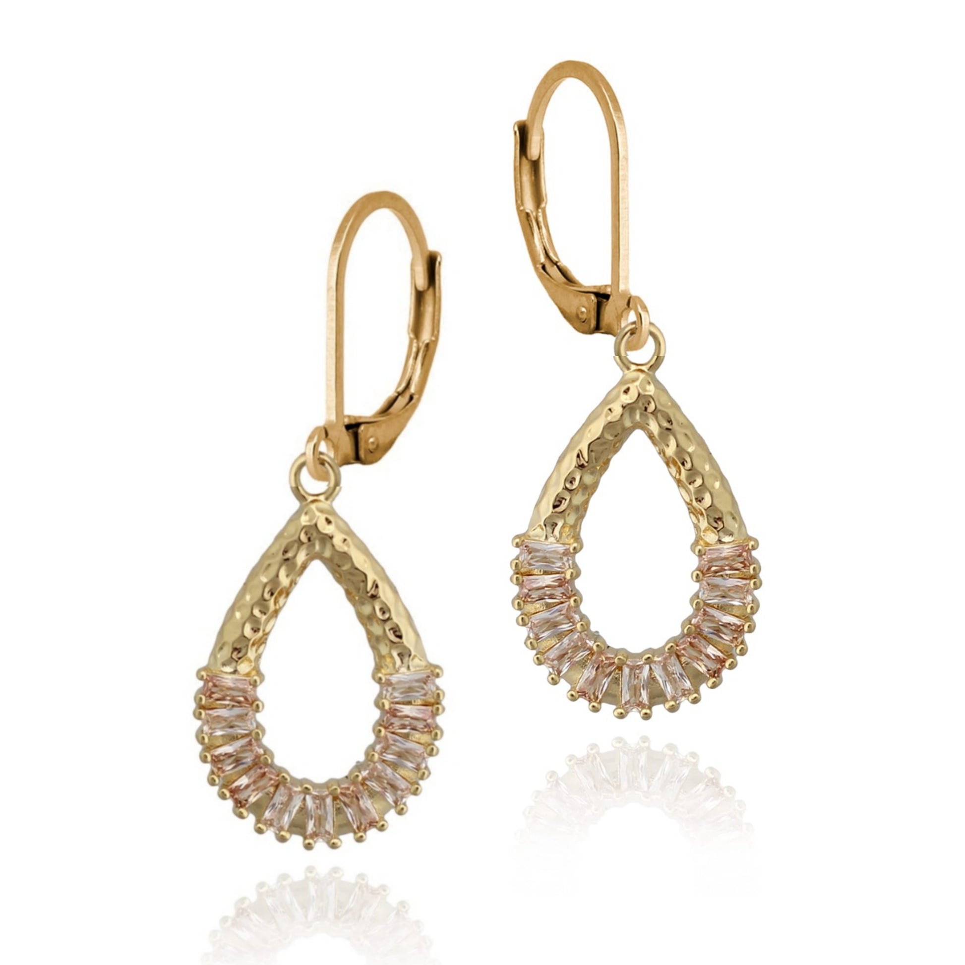 Hammered Half-Baguette Teardrop Earring - HK Jewels