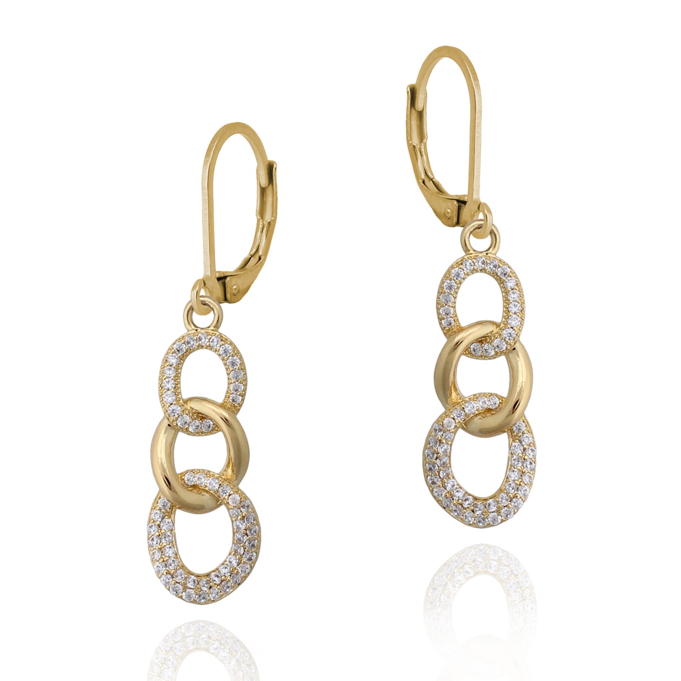 Surgical Steel Triple Link And CZ Earring - HK Jewels