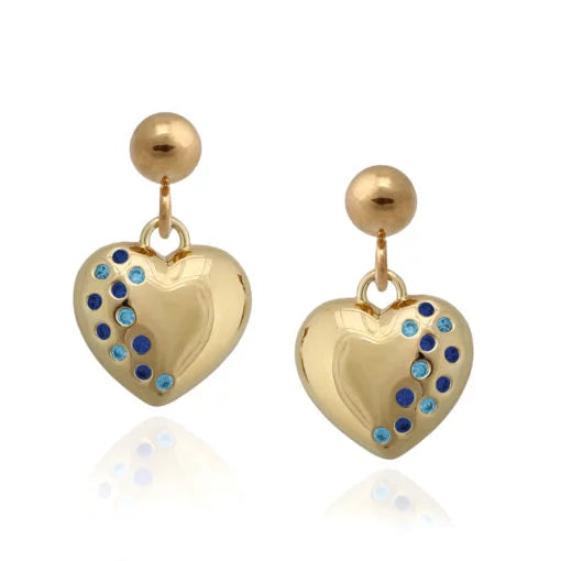 Gold Plated Surgical Steel CZ-Dipped Puffed Heart Earring - HK Jewels
