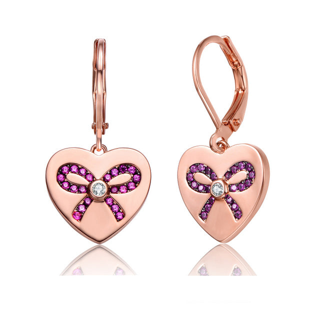 Sterling Silver Rose Gold Plated with Pink CZ Leverback Earrings - HK Jewels