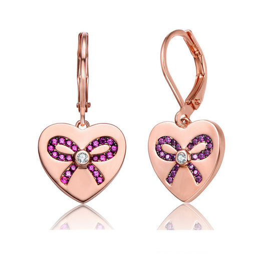 Sterling Silver Rose Gold Plated with Pink CZ Leverback Earrings - HK Jewels