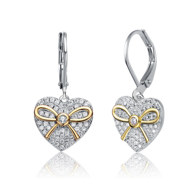 Sterling Silver Two Tone with Clear CZ Leverback Earrings - HK Jewels