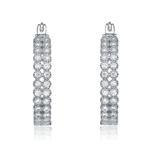 Sterling Silver CZ 24 mm Hoop Earrings - HK Jewels