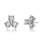 Sterling Silver Round CZ Clover Shape Stud Earring - HK Jewels