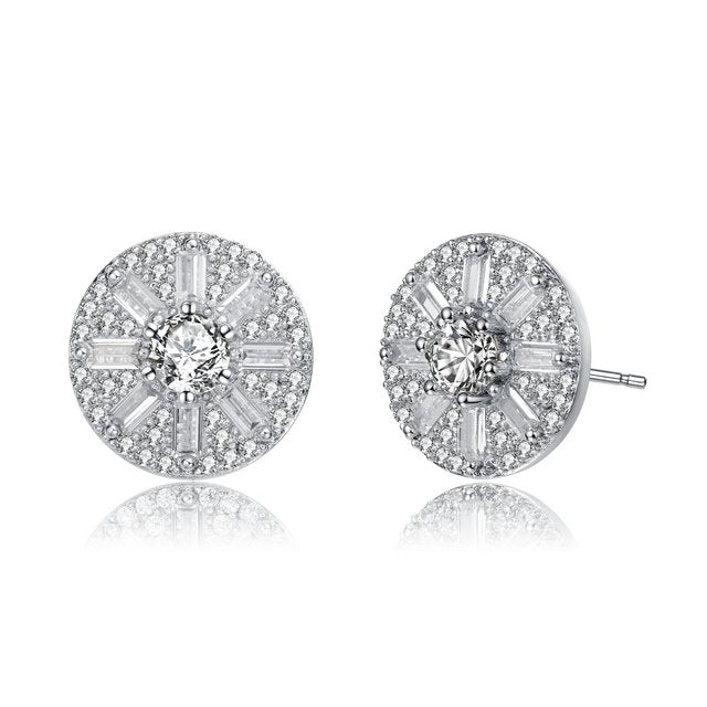 Circle Silver And CZ Baguette Stud Earring - HK Jewels