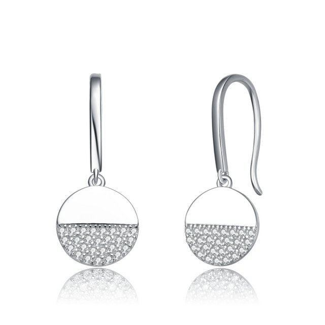 Circle Earring Half  Solid Silver And Half CZ - HK Jewels