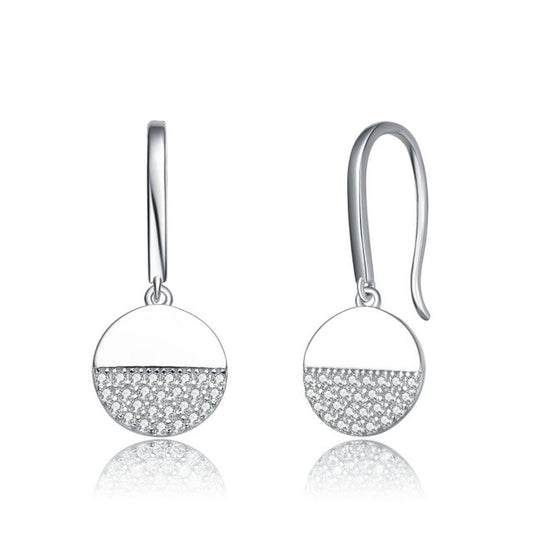 Circle Earring Half  Solid Silver And Half CZ - HK Jewels