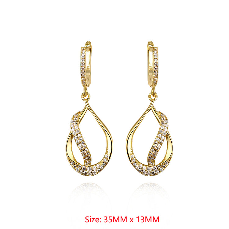 Sterling Silver Teardrop With CZ Diagonal Line Earring - HK Jewels