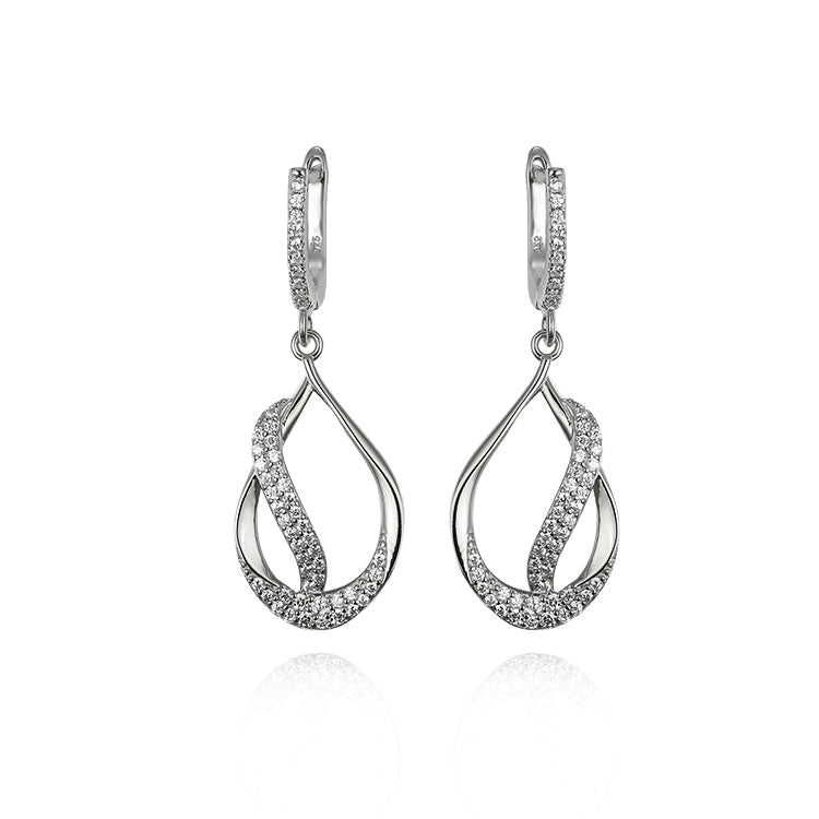 Sterling Silver Teardrop With CZ Diagonal Line Earring - HK Jewels