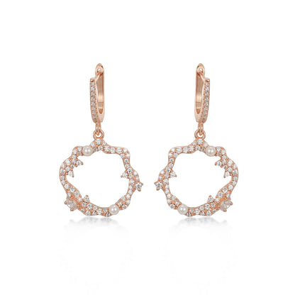 Sterling Silver Sprinkled CZ and Pearl Circle Earrings - HK Jewels