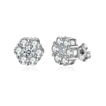 Rhodium Plated Sterling Silver 7 Stone CZ Cluster Stud Earring