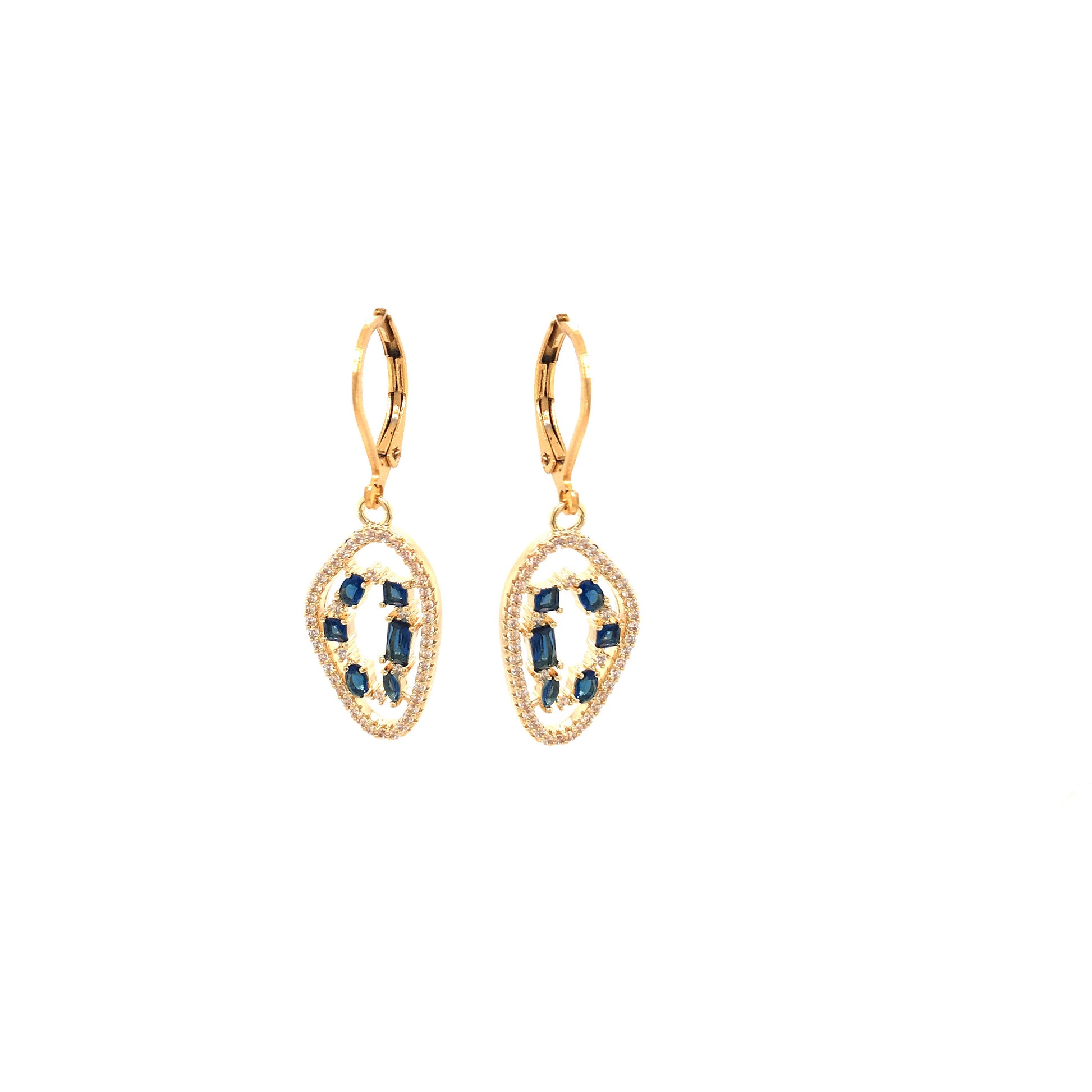 Gold Plated Earring In Natural Stone Shape With Micropave Stones - HK Jewels